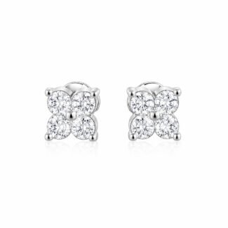 Round cut four-leaf clover lab grown diamond earrings stud