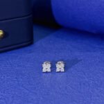 Round cut four-leaf clover lab grown diamond earrings stud