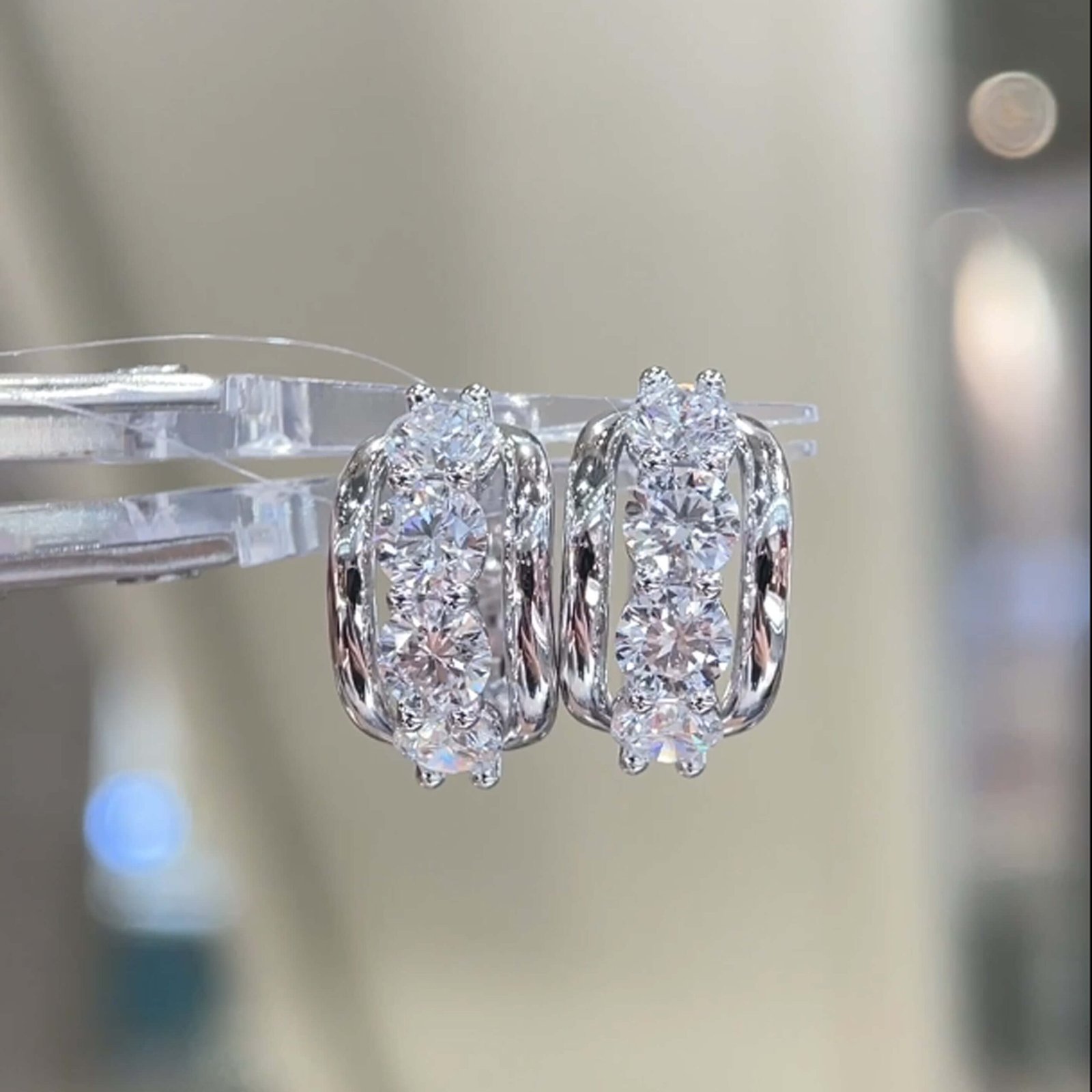 Round cut lab grown diamond hoop earrings