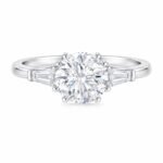 Round cut lab grown diamond three stones engagement ring