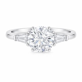 Round cut lab grown diamond three stones engagement ring
