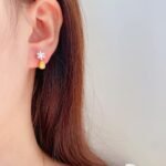 Snowflake design pear cut lab grown yellow diamond earrings stud