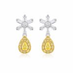 Snowflake design pear cut lab grown yellow diamond earrings stud