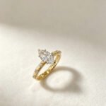 Vintage style marquise cut lab grown diamond engagement ring
