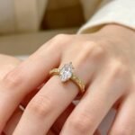 Vintage style marquise cut lab grown diamond engagement ring