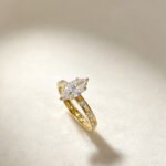 Vintage style marquise cut lab grown diamond engagement ring