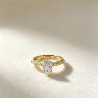 Vintage style marquise cut lab grown diamond engagement ring
