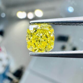 1.02ct cushion cut fancy intense yellow lab grown diamond