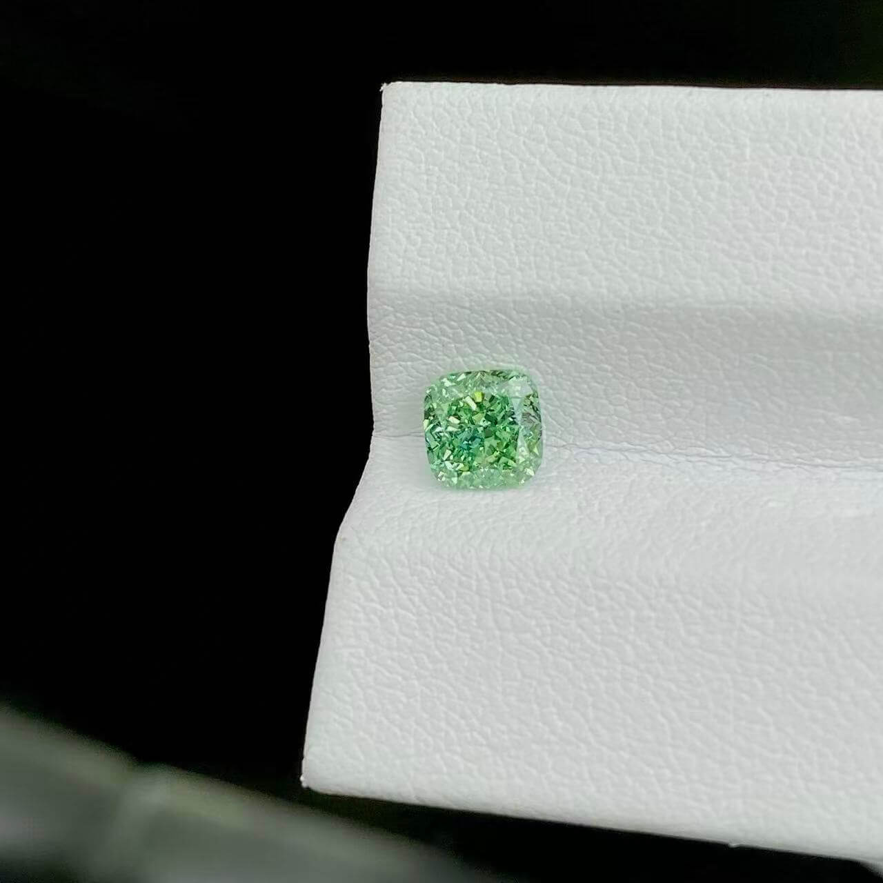 1.04ct cushion cut fancy intense green lab grown diamond