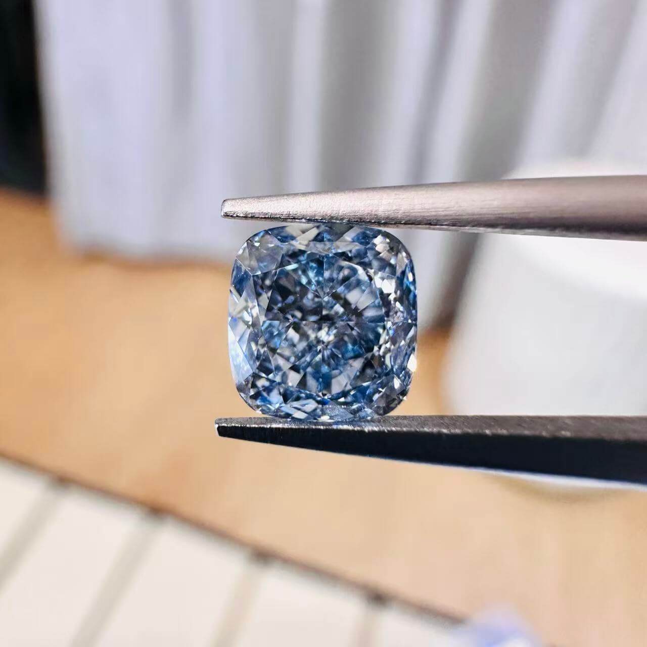 1.08ct cushion cut fancy blue lab grown diamond