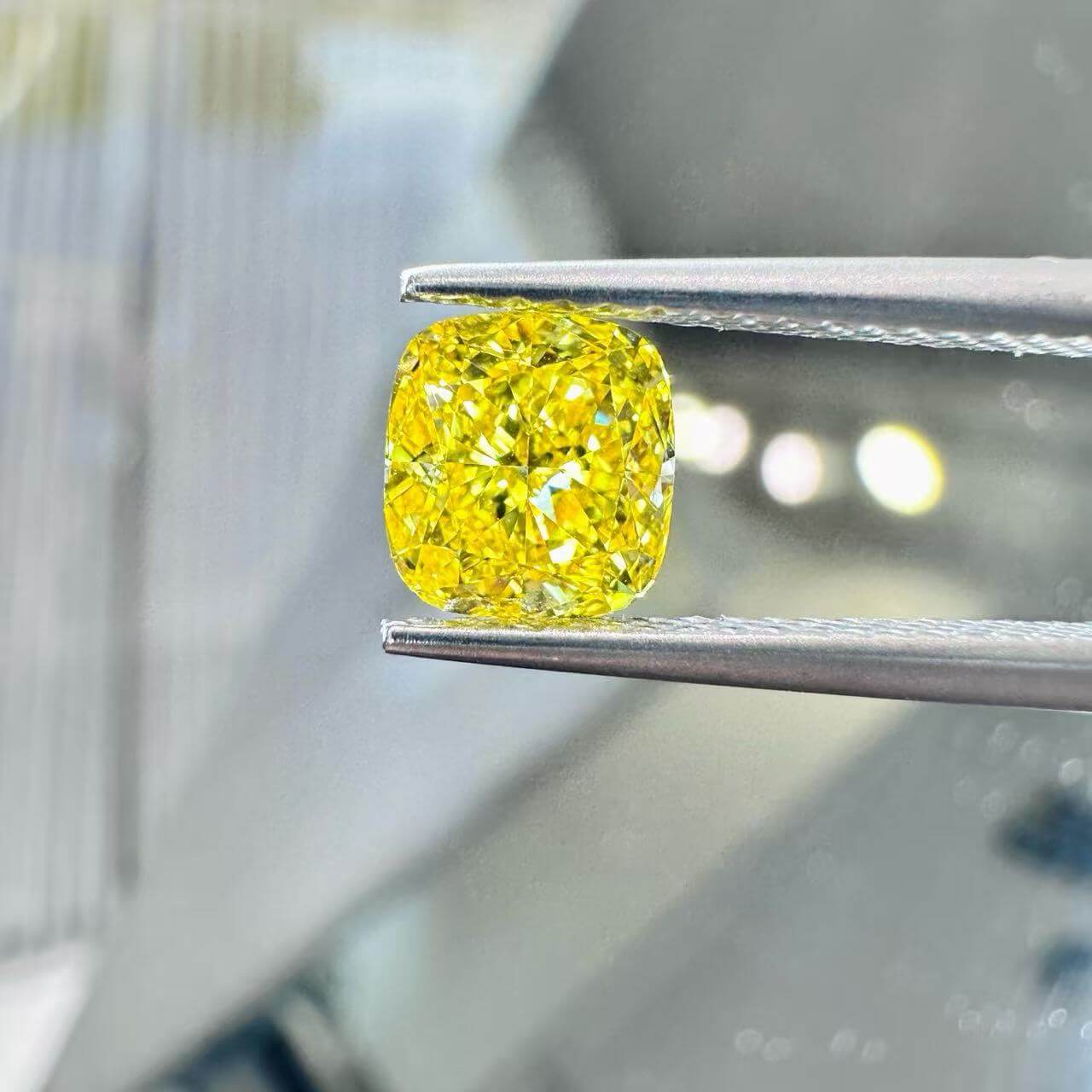 1.10ct cushion cut fancy vivid yellow lab grown diamond