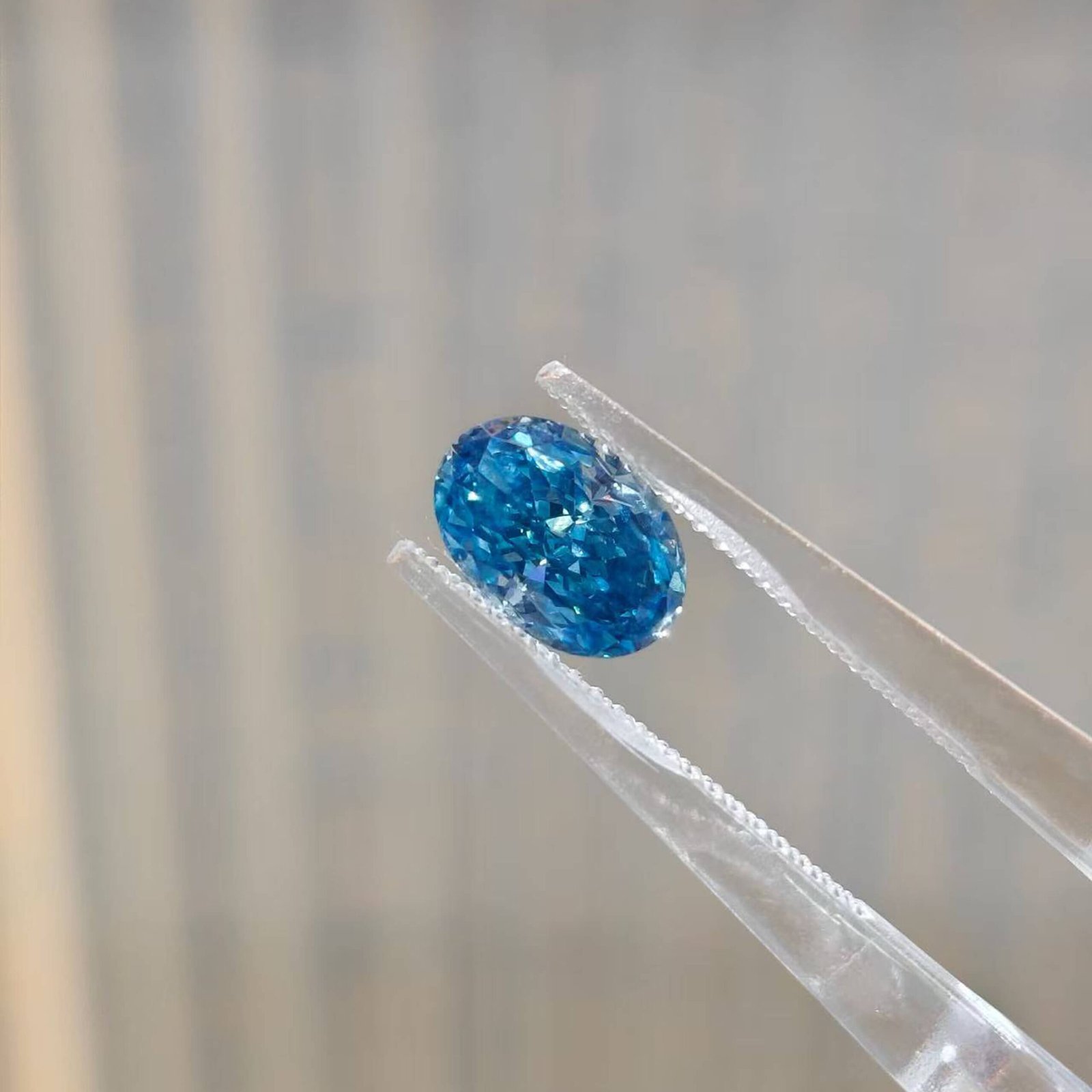 1.54ct oval cut fancy intense blue lab grown diamond