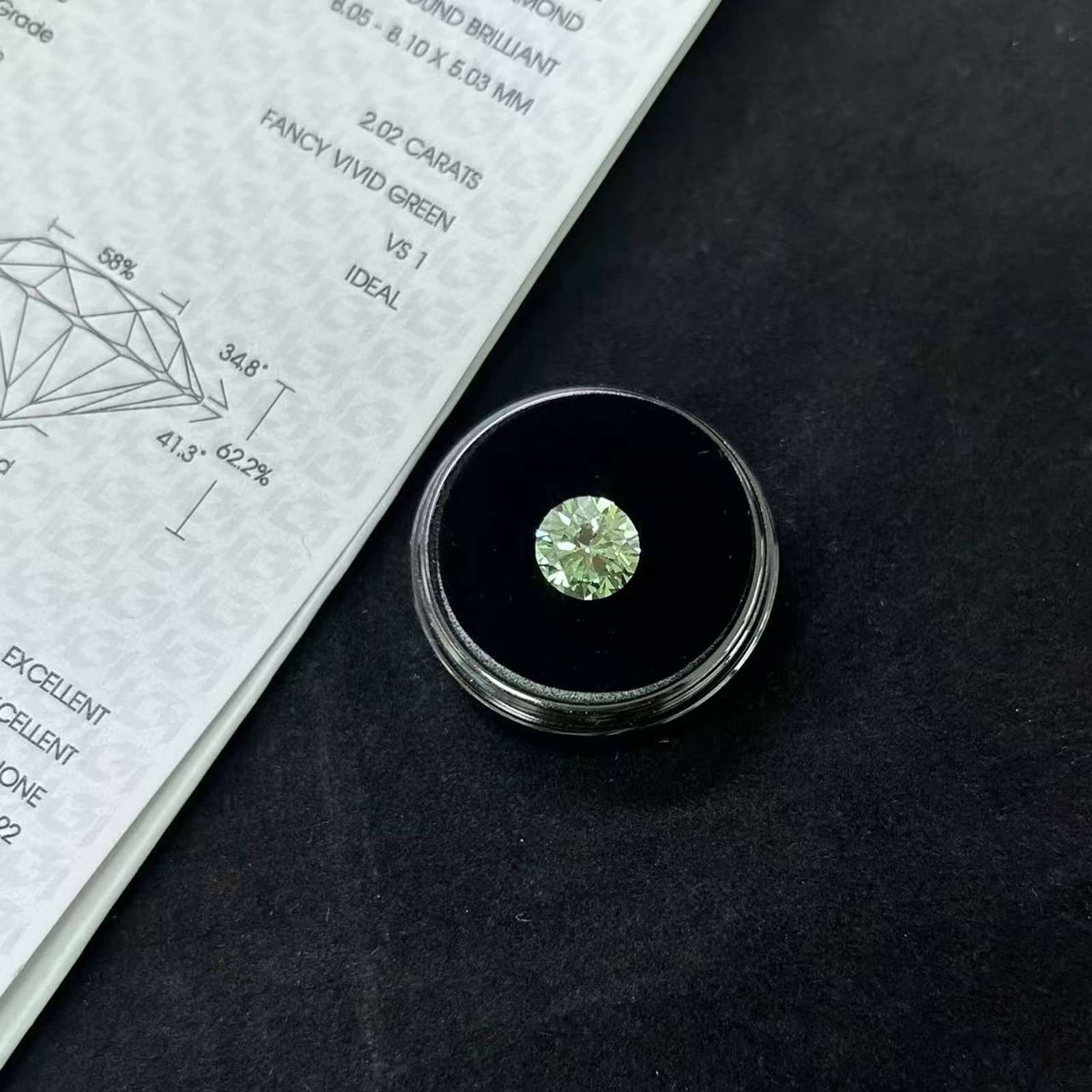 2.02ct round cut fancy vivid green lab grown diamond