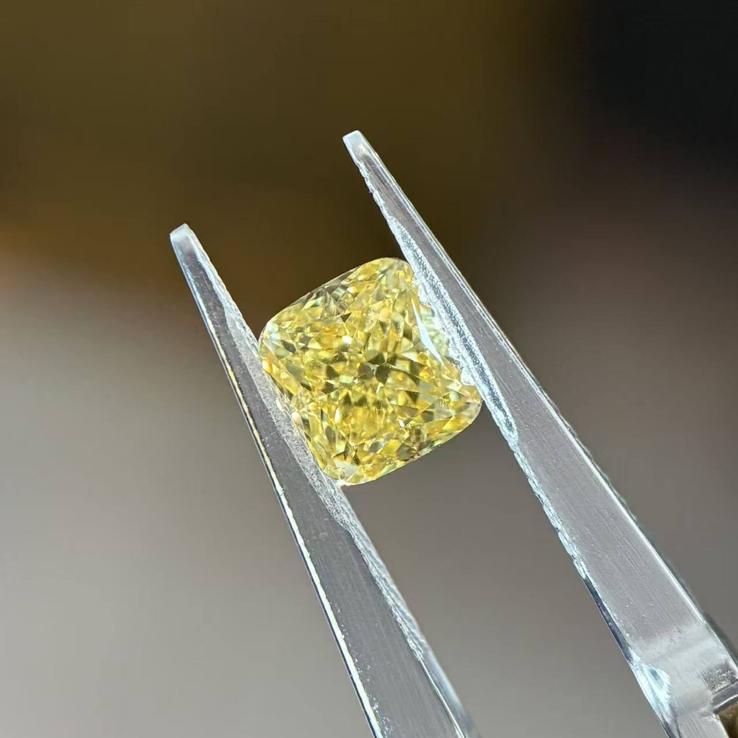 2.06ct cushion cut fancy intense yellow lab grown diamond
