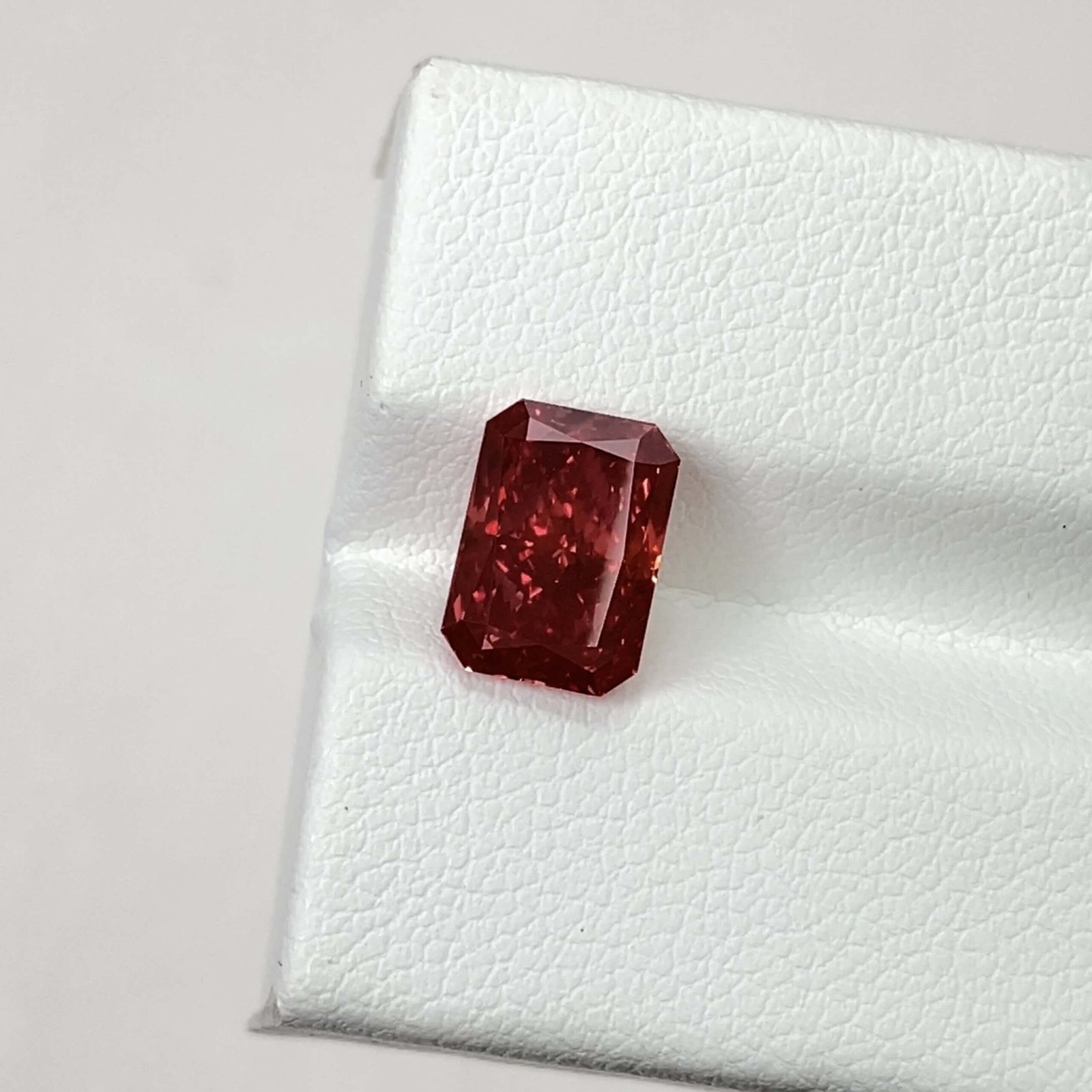 2.08ct radiant cut fancy red lab grown diamond