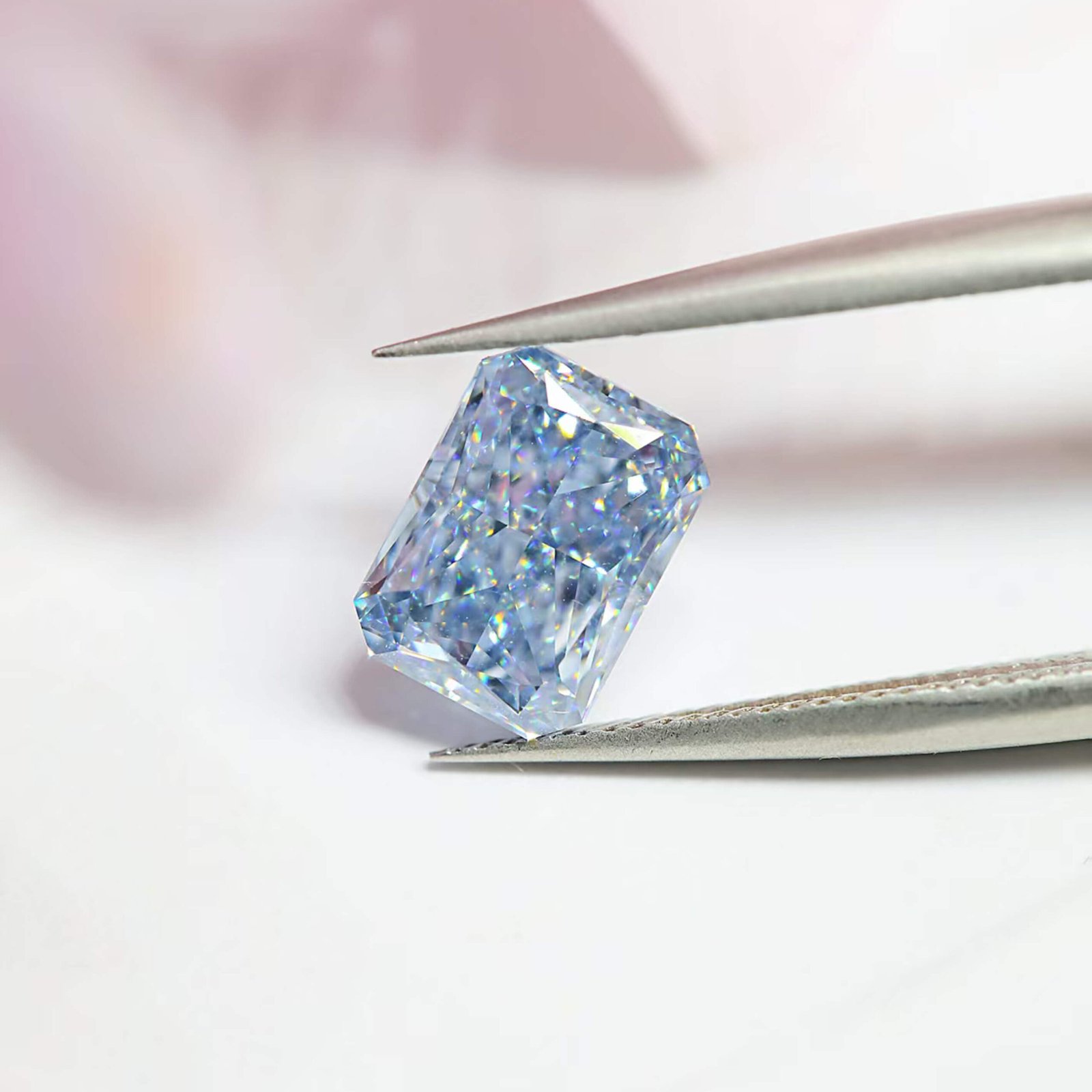 2.55ct radiant cut fancy intense blue lab grown diamond