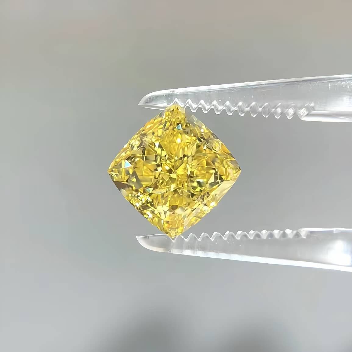 4.03ct cushion cut fancy intense yellow lab grown diamond