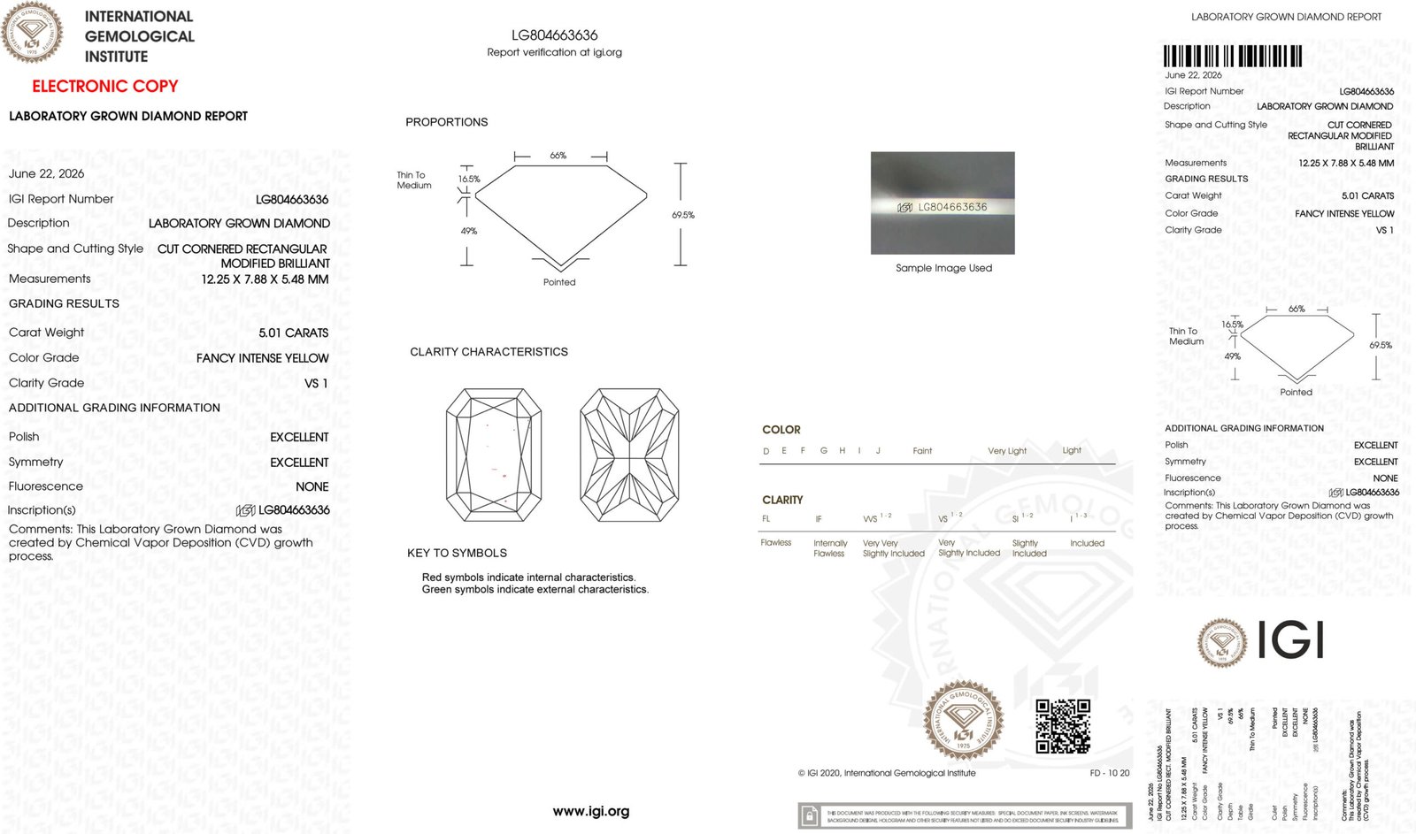 5.01ct radiant cut fancy intense yellow lab grown diamond