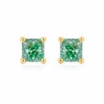Cushion cut lab grown green diamond earrings stud