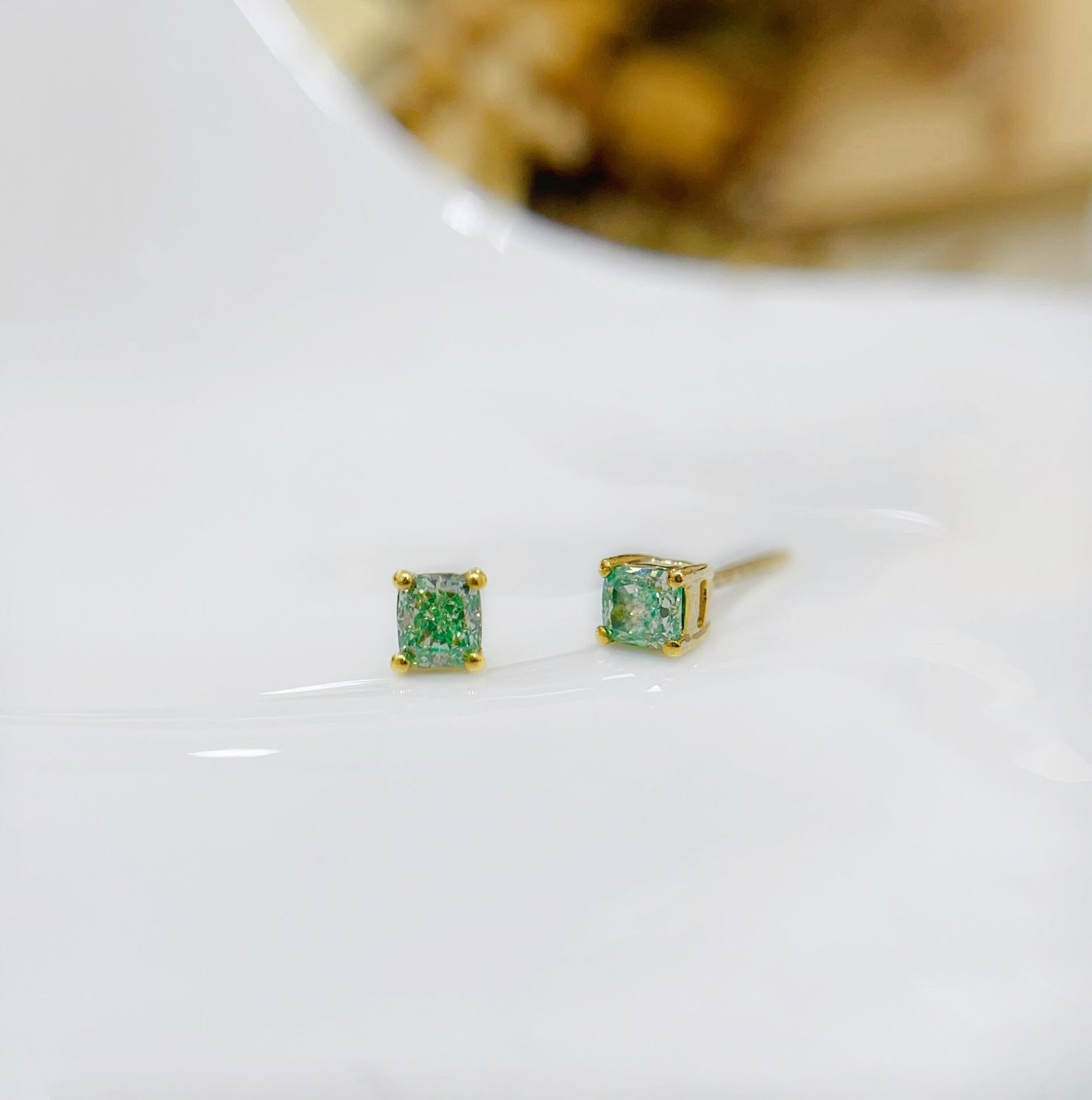 Cushion cut lab grown green diamond earrings stud Cushion cut lab grown green diamond earrings stud