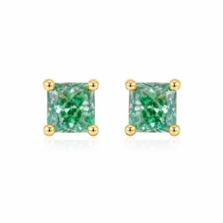 Cushion cut lab grown green diamond earrings stud