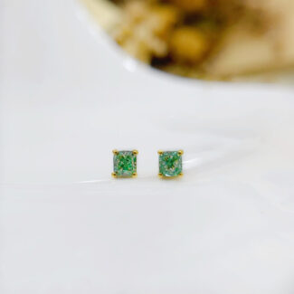 Cushion cut lab grown green diamond earrings stud