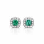 Halo setting cushion cut lab grown green diamond earrings stud