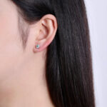 Halo setting cushion cut lab grown green diamond earrings stud