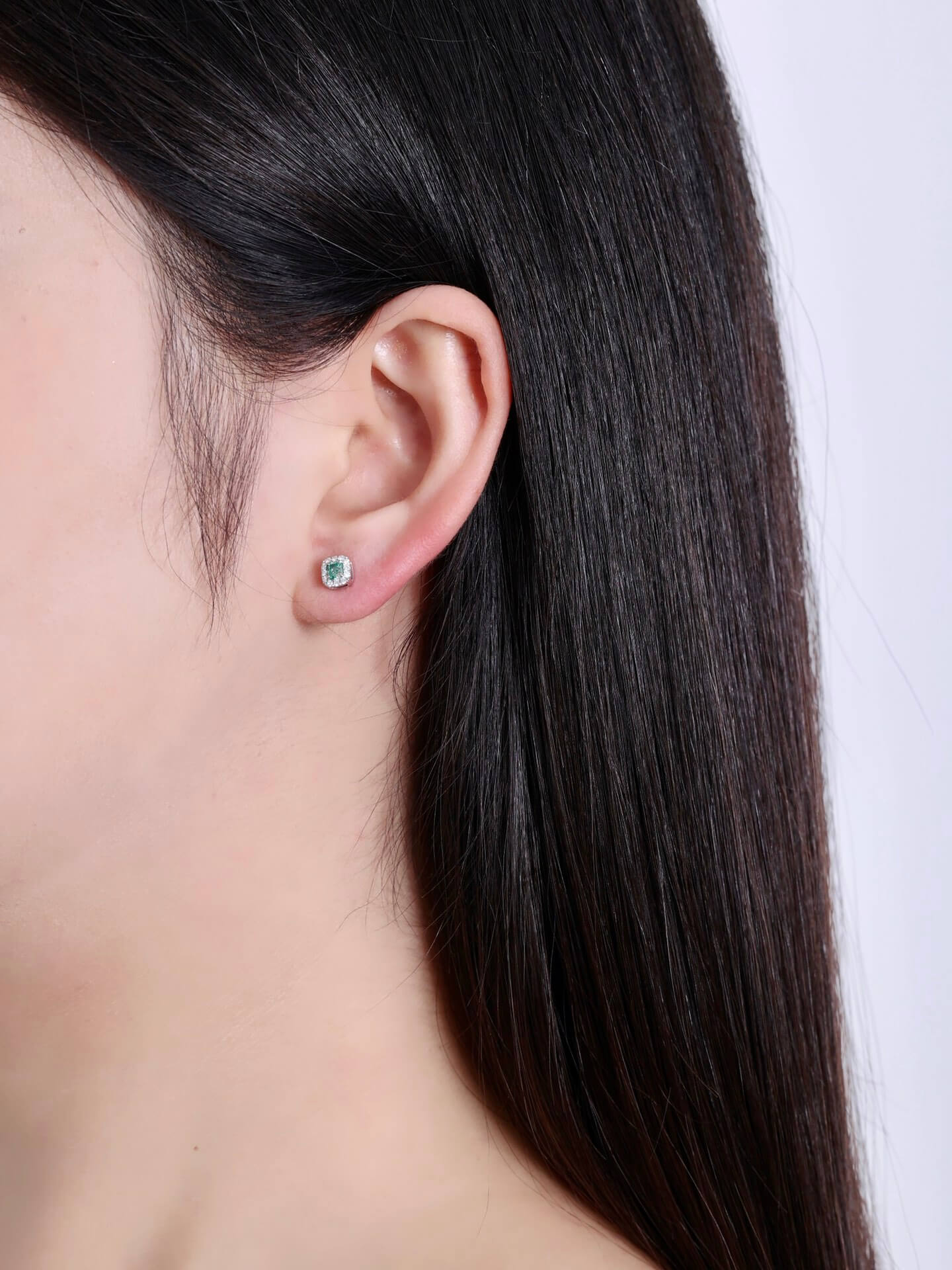 Halo setting cushion cut lab grown green diamond earrings stud Halo setting cushion cut lab grown green diamond earrings stud