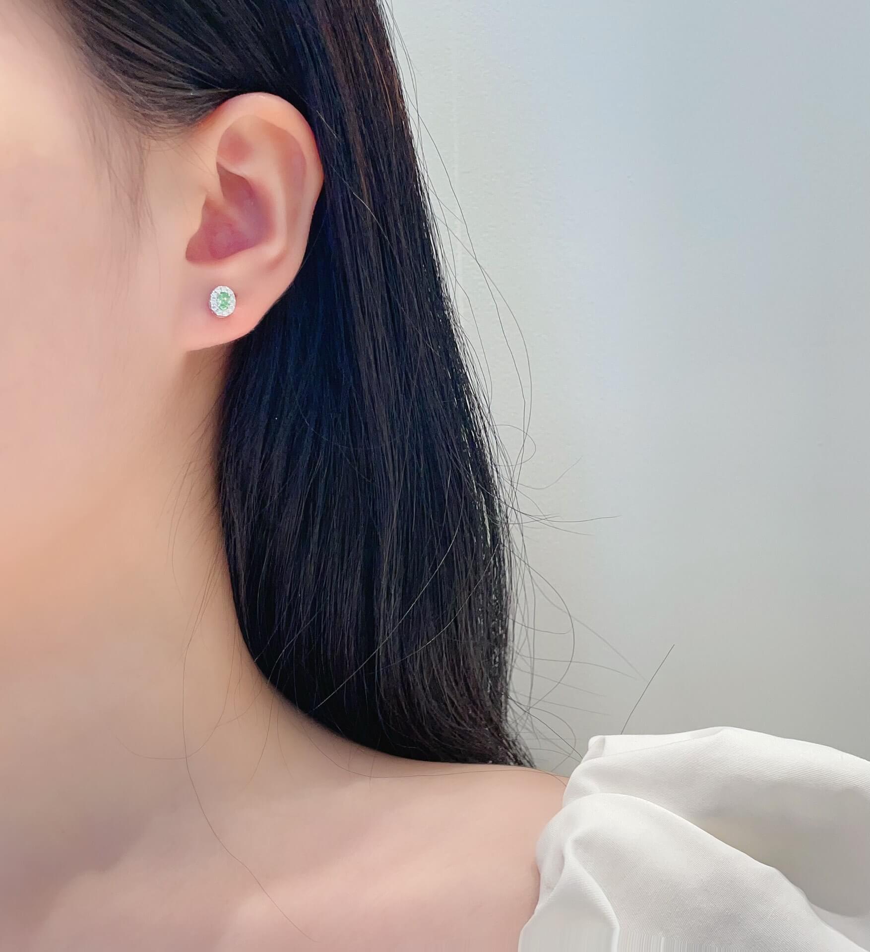 Halo setting oval cut lab grown green diamond earrings stud