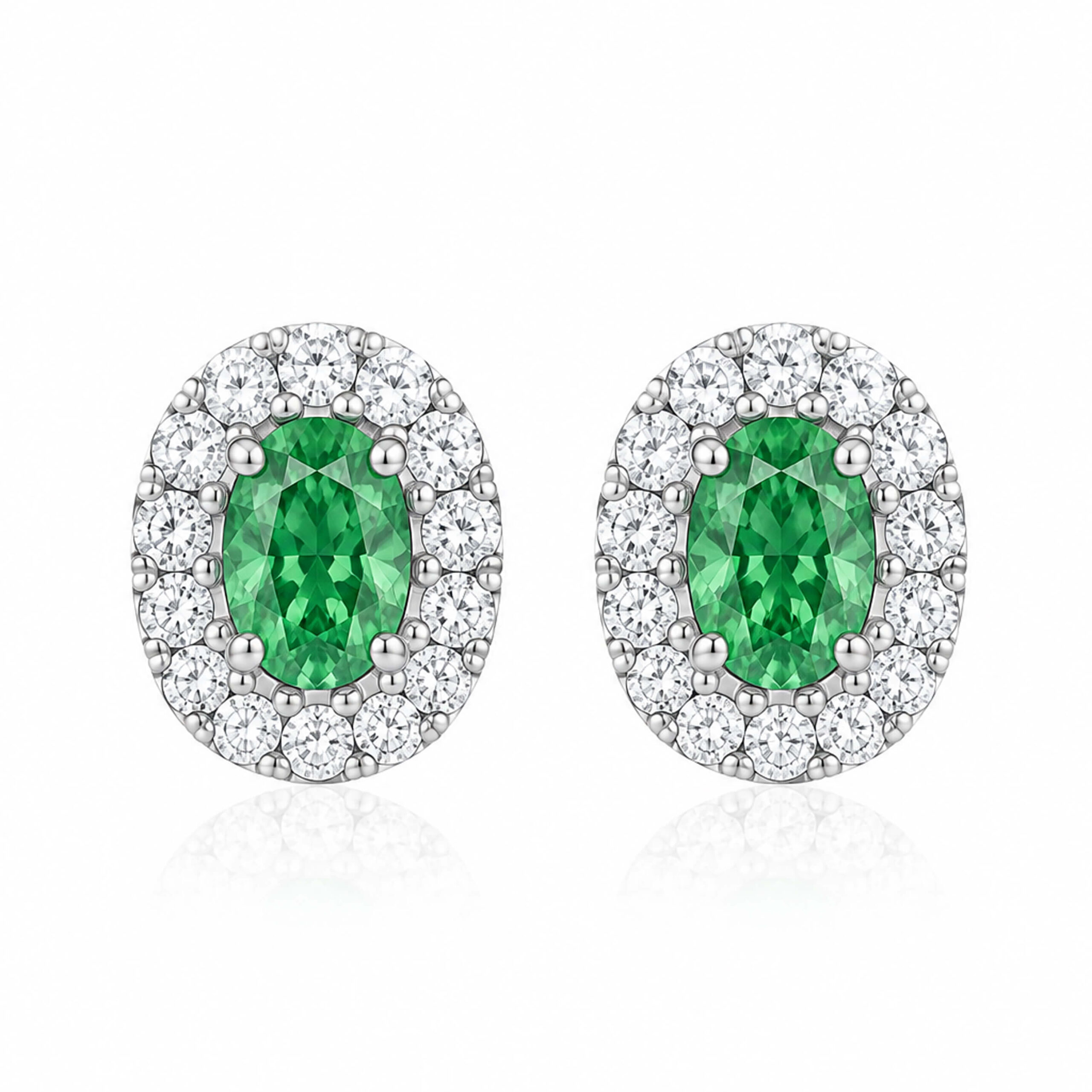 Halo setting oval cut lab grown green diamond earrings stud
