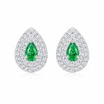 Halo setting pear cut lab grown green diamond earrings stud