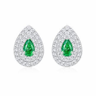 Halo setting pear cut lab grown green diamond earrings stud