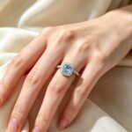 Cushion cut lab grown blue diamond engagement ring