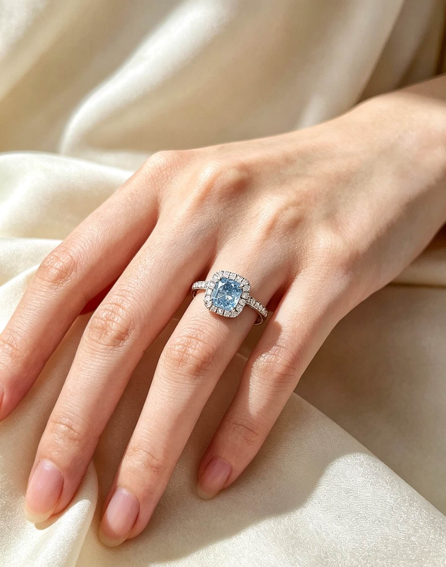 Cushion cut lab grown blue diamond engagement ring Cushion cut lab grown blue diamond engagement ring