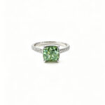 Cushion cut lab grown green diamond engagement ring 01