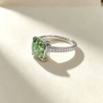 Cushion cut lab grown green diamond engagement ring 01