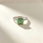 Cushion cut lab grown green diamond engagement ring 01