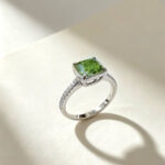 Cushion cut lab grown green diamond engagement ring 01