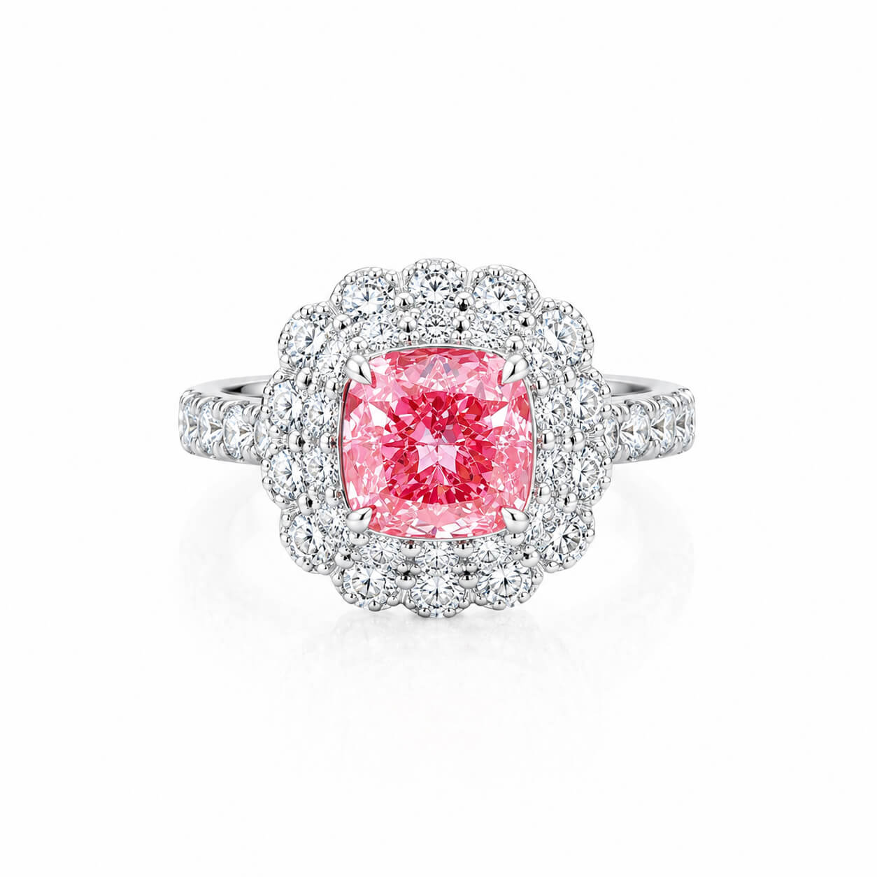 Cushion cut lab grown pink diamond engagement ring 02