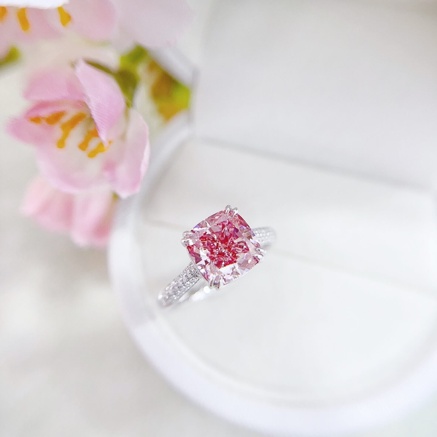 Cushion cut lab grown pink diamond engagement ring 01 Cushion cut lab grown pink diamond engagement ring 01