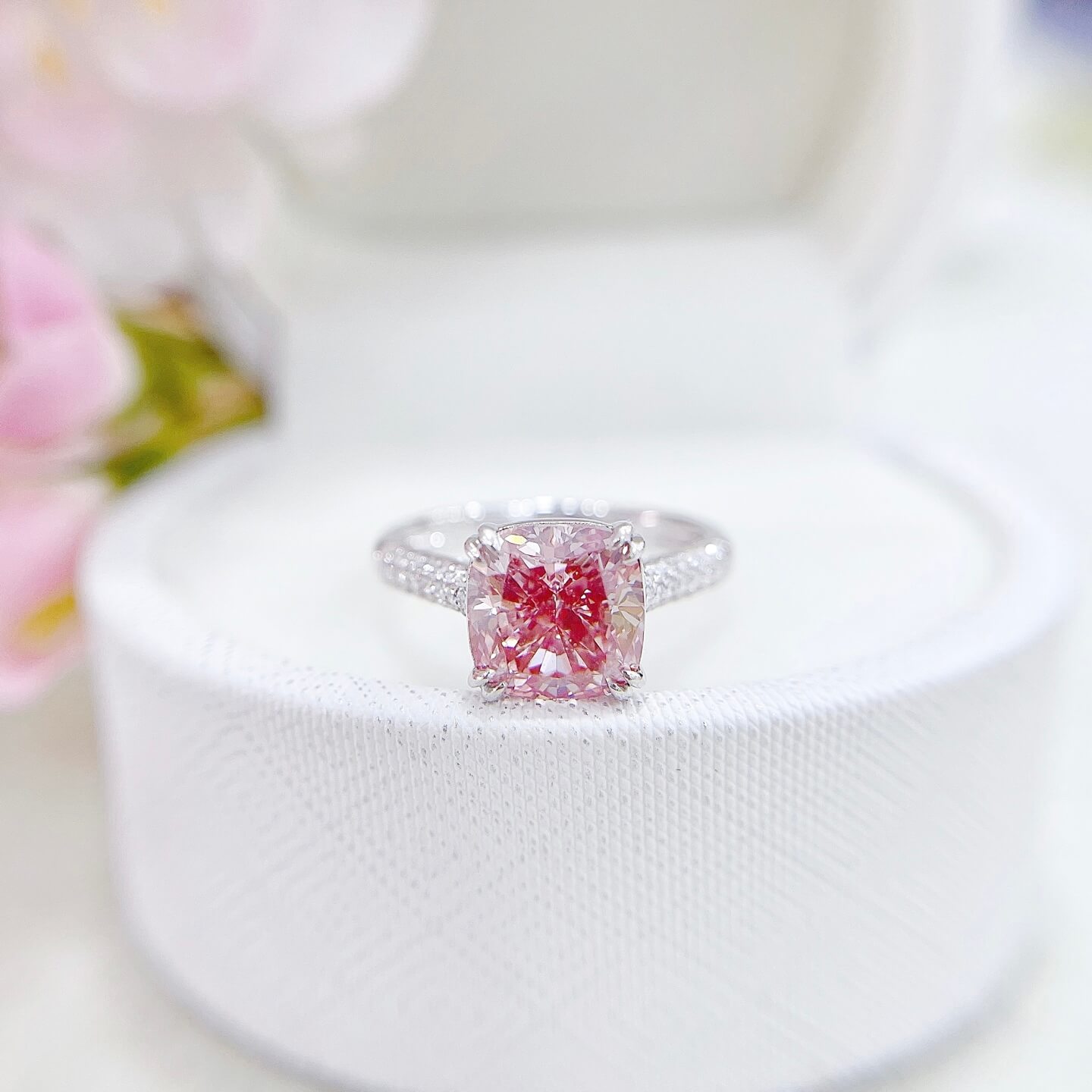 Cushion cut lab grown pink diamond engagement ring 01 Cushion cut lab grown pink diamond engagement ring 01