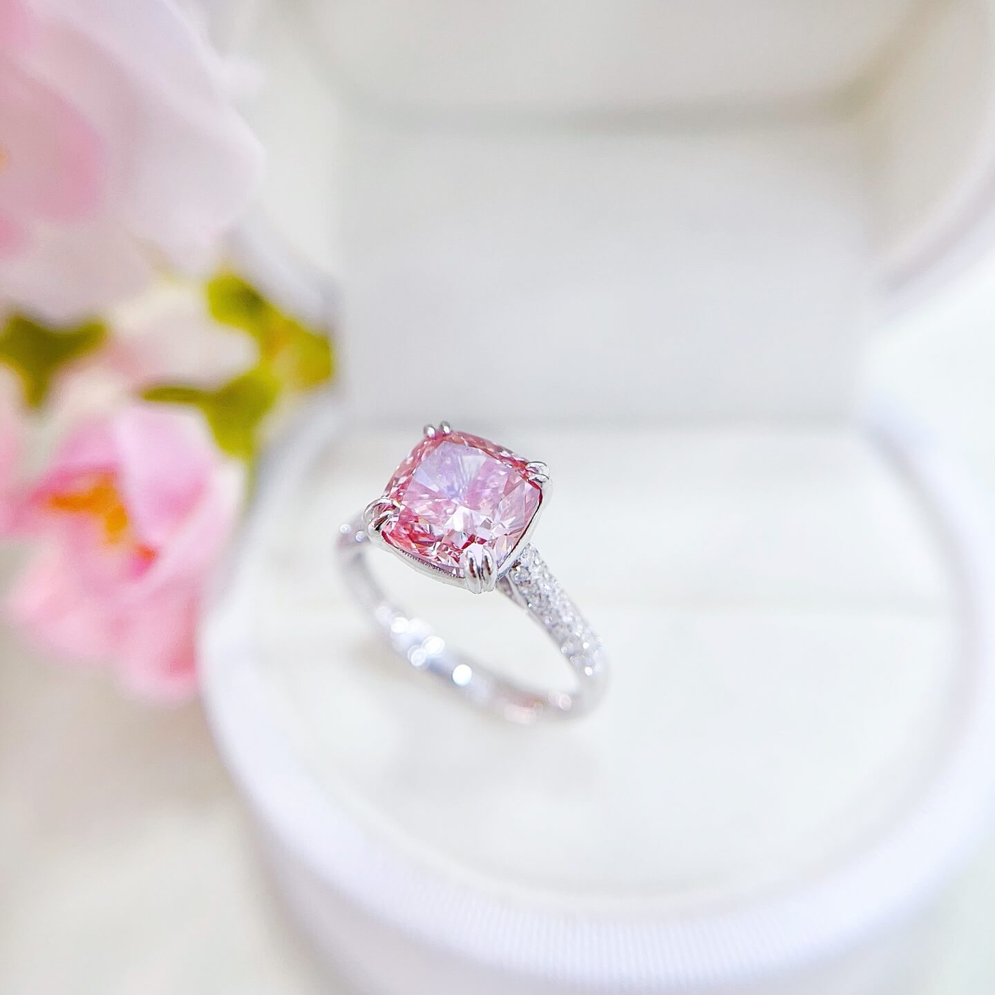 Cushion cut lab grown pink diamond engagement ring 01 Cushion cut lab grown pink diamond engagement ring 01