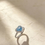 Heart cut lab grown blue diamond engagement ring
