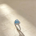 Heart cut lab grown blue diamond engagement ring