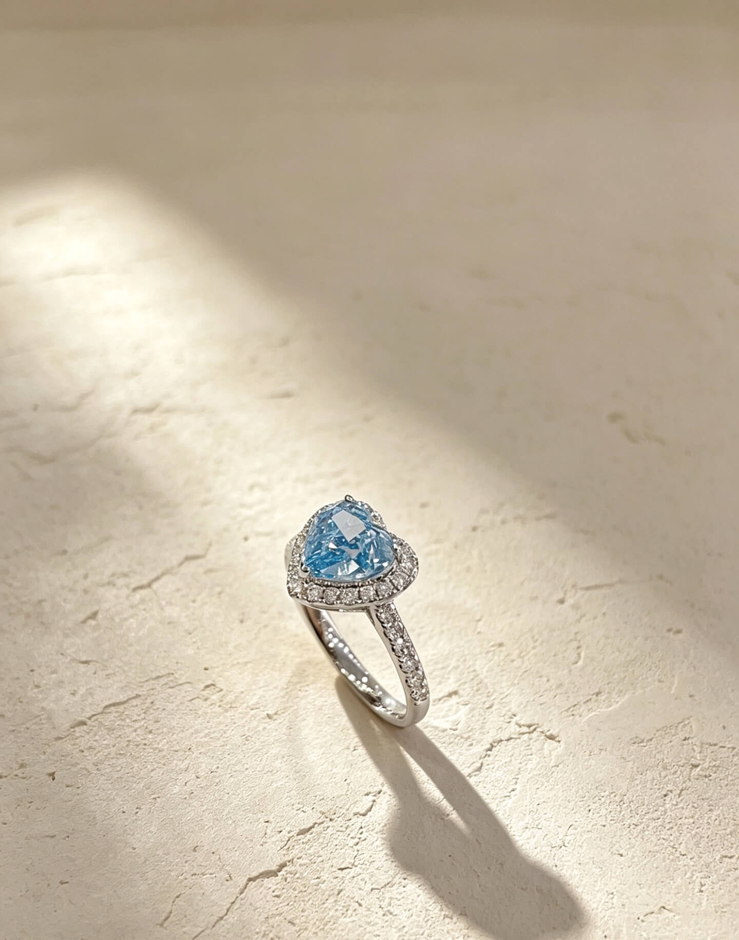 Heart cut lab grown blue diamond engagement ring