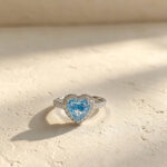 Heart cut lab grown blue diamond engagement ring