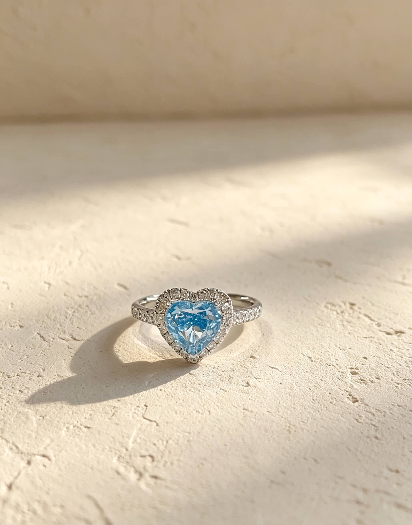 Heart cut lab grown blue diamond engagement ring