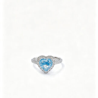 Heart cut lab grown blue diamond engagement ring