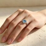 Heart cut lab grown blue diamond engagement ring